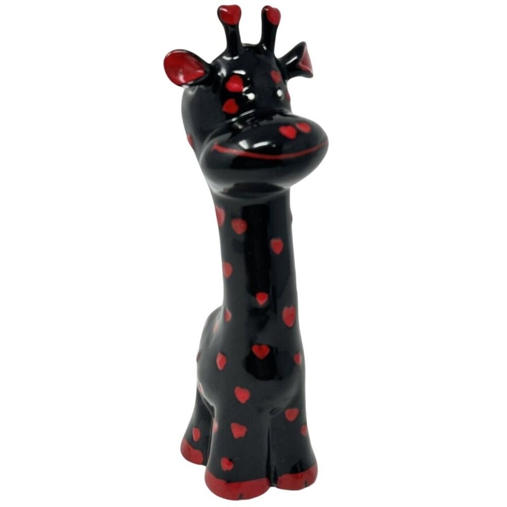 Black Giraffe Red Hearts Ceramic Toothbrush Holder Bud Vase